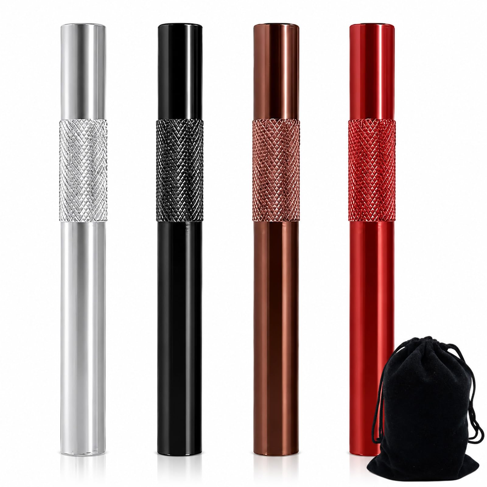 4 PCS Reusable Metal Straws with Black Storage Pouch, Multi Functional Small Metal Drinking Straw, Portable Small Metal Straws Drinking, Great Drinking Straws for Drinks, Kitchen and Daily Use
