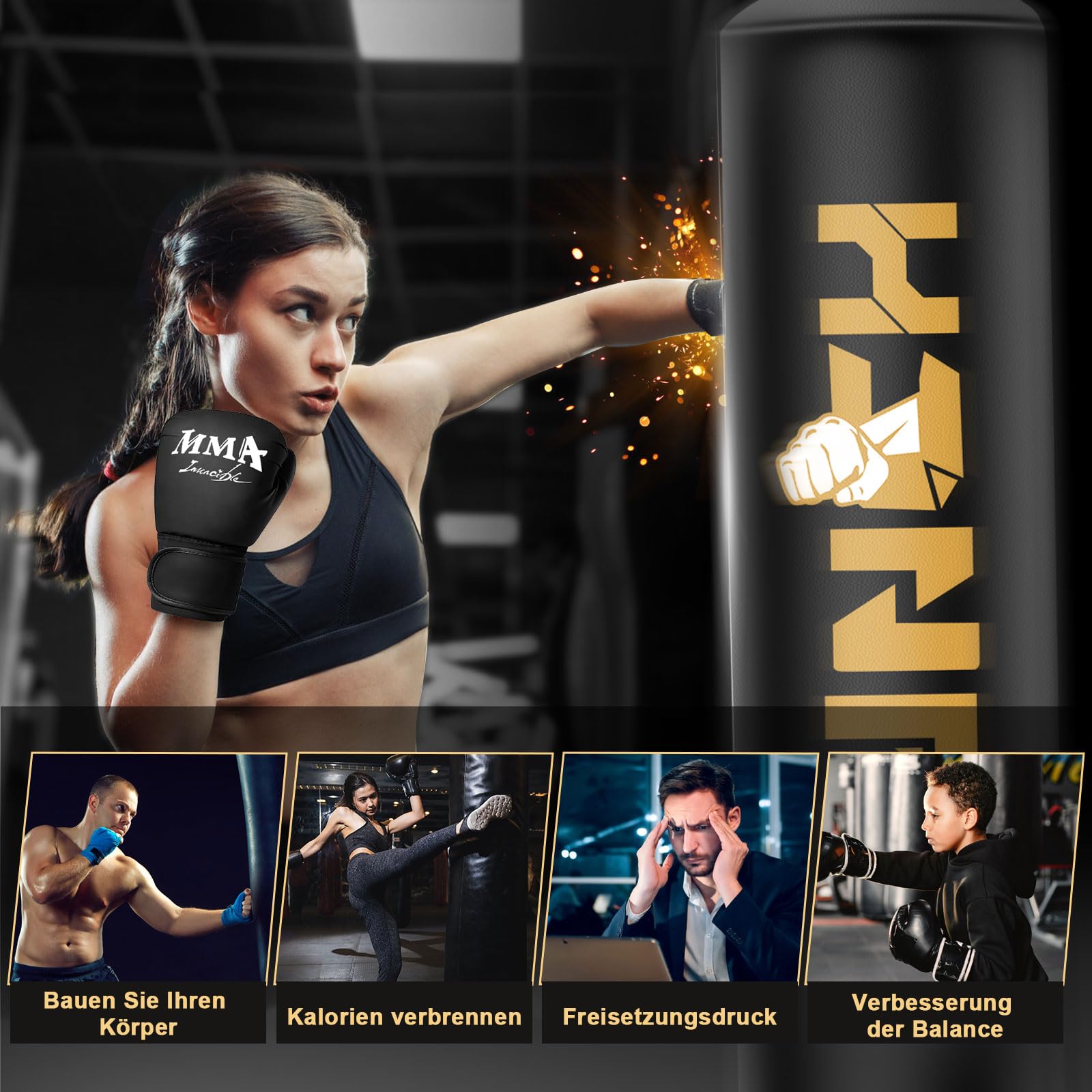 Ciężki worek bokserski ze stojakiem dla dorosłych i nastolatków, wolnostojący nadmuchiwany worek bokserski z rękawiczkami, zestaw kickboxingu i boksu ze stojakiem dla mężczyzn i kobiet do sztuk walki