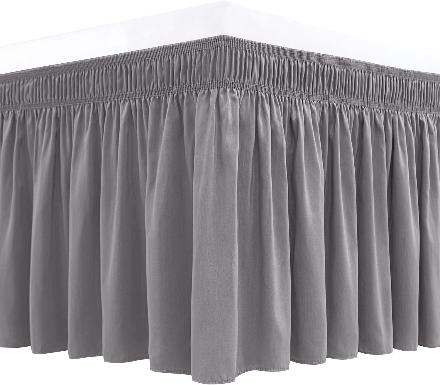 Biscaynebay Wrap Around Bed Skirts for Queen Beds 15" Drop, Silver Grey Adjustable Elastic Dust Ruffles Easy Fit Wrinkle & Fade Resistant Silky Luxurious Fabric Machine Washable