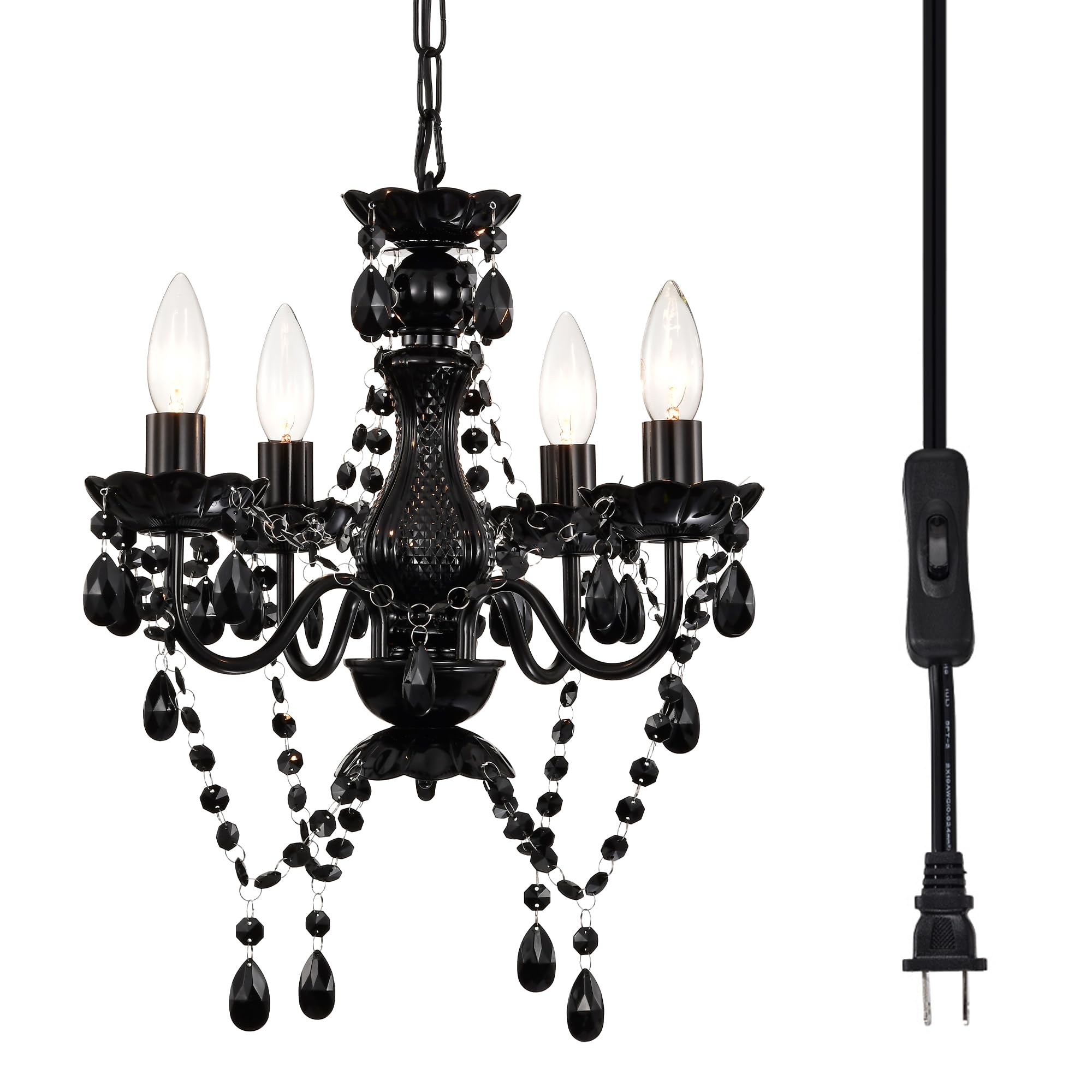 Alighting Plug in Chandelier Small Black Chandelier 4 Light Candle