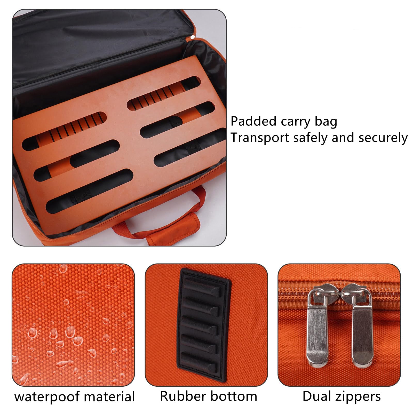 GOKKO Großes Gitarren-Pedalboard, 56 x 31,5 cm, mit Tragetasche, integrierter Halterung für die Stromversorgung (Orange)