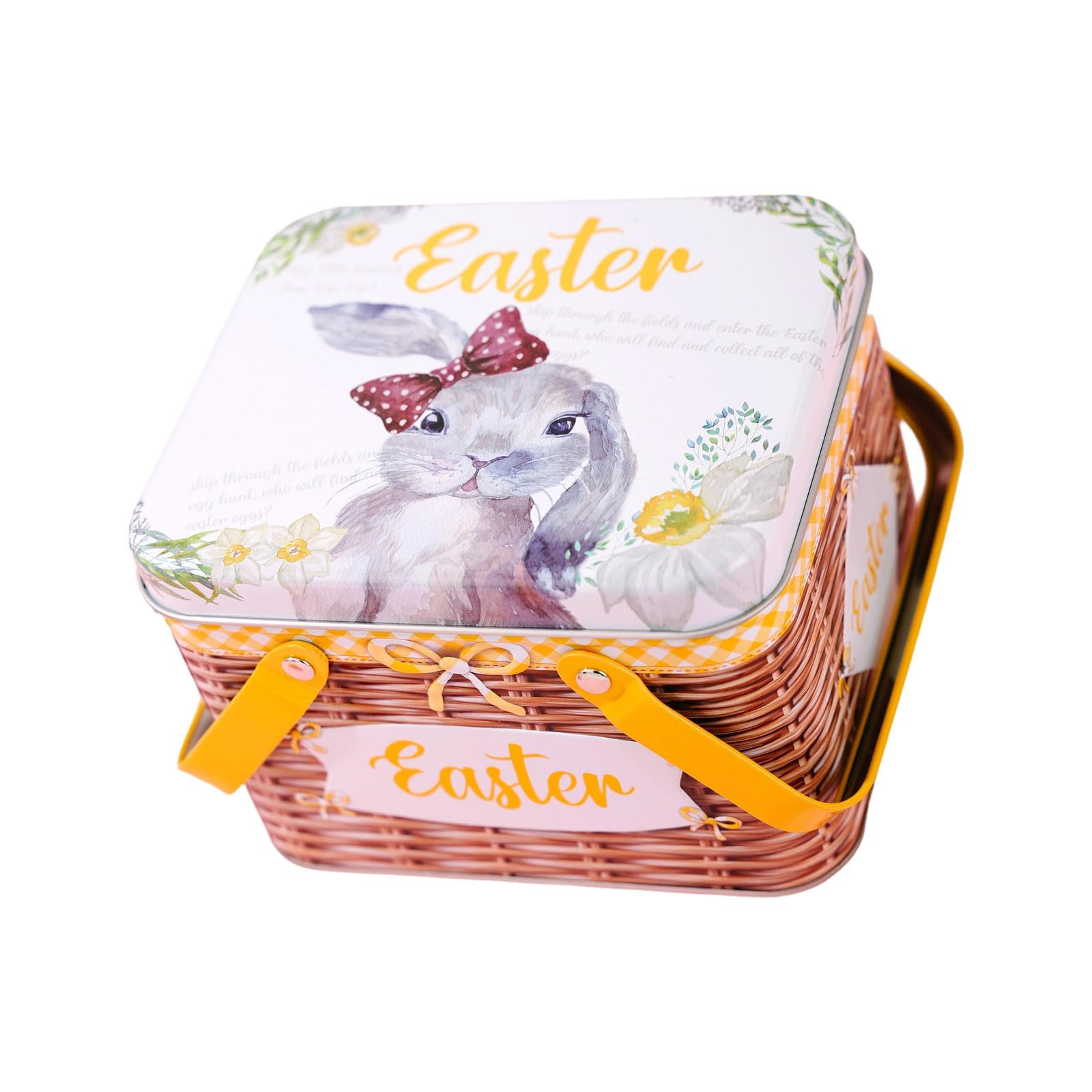 carotoe Decorative Easter Metal Basket Tinplate Box for Holiday Treats and Small Items Home Organization Supplies Easter Party Supplies