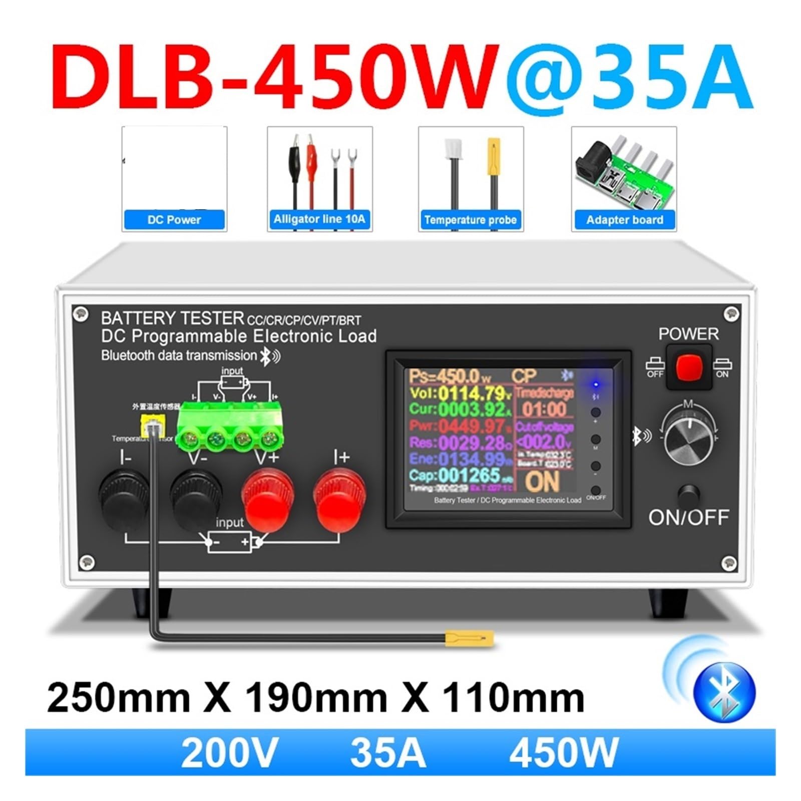 Batteriekapazitätsanzeige DLB-600W 40A Lithium-Blei-Säure-Batterie-Kapazitätsmonitor Elektronischer Lastleistungstester Entladungsmesser Autoprüfwerkzeuge(450W 35A)