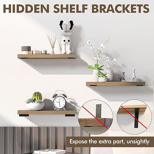 Miniatura 17 de Paquete de 6 soportes de estante resistentes de 8 pulgadas, soportes flotantes para estantes (1/5 pulgadas de grosor), soporte de estante de pared