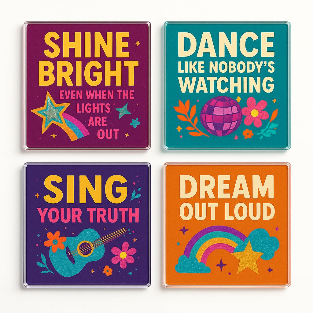 The Plum Penguin Boho Sparkle Vibes Acrylic Coaster Set Of 4 With - Pop Star-Themed Drinkware For Back-To-School Sleepover Fun