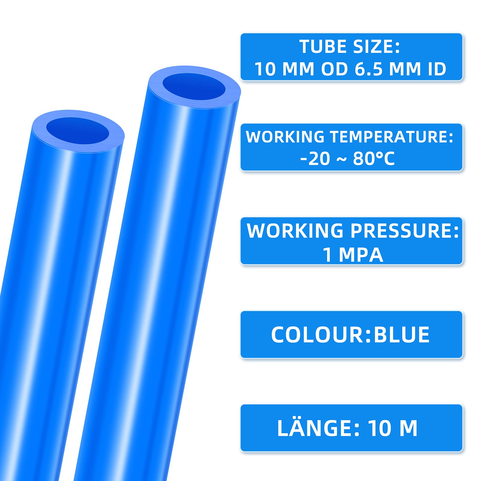Tuyau Air Polyuréthane 10m - 8x5mm - Lot Avec 14 Connecteurs - Bleu - Pour Outils Pneumatiques