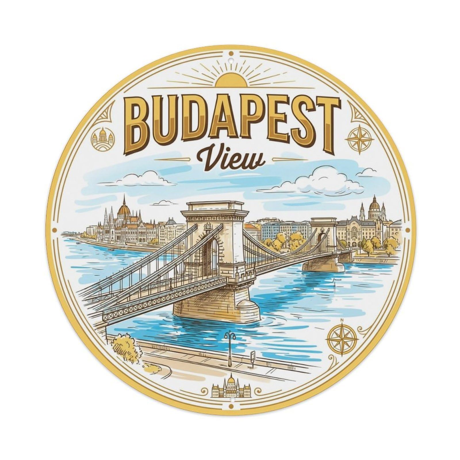 Vintage Travel Budapest Hungary View Vintage Metal Tin Sign Plaque Wall Decor for Cafe, Club Bar, Office, Garden Metal Poster 8x8Inch