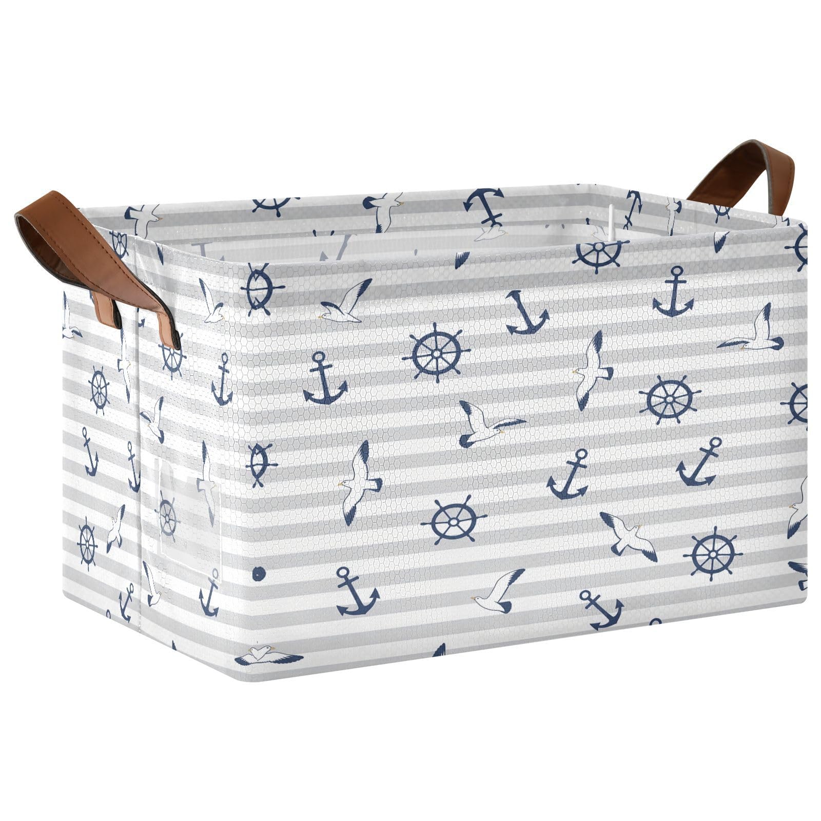 Ewusp Ship Anchors Rudder Storage Basket with Handles Waterproof Collapsible Storage Bin Closet Organiser Dog Toy Basket for Bedroom Nursery Office Home Organizing