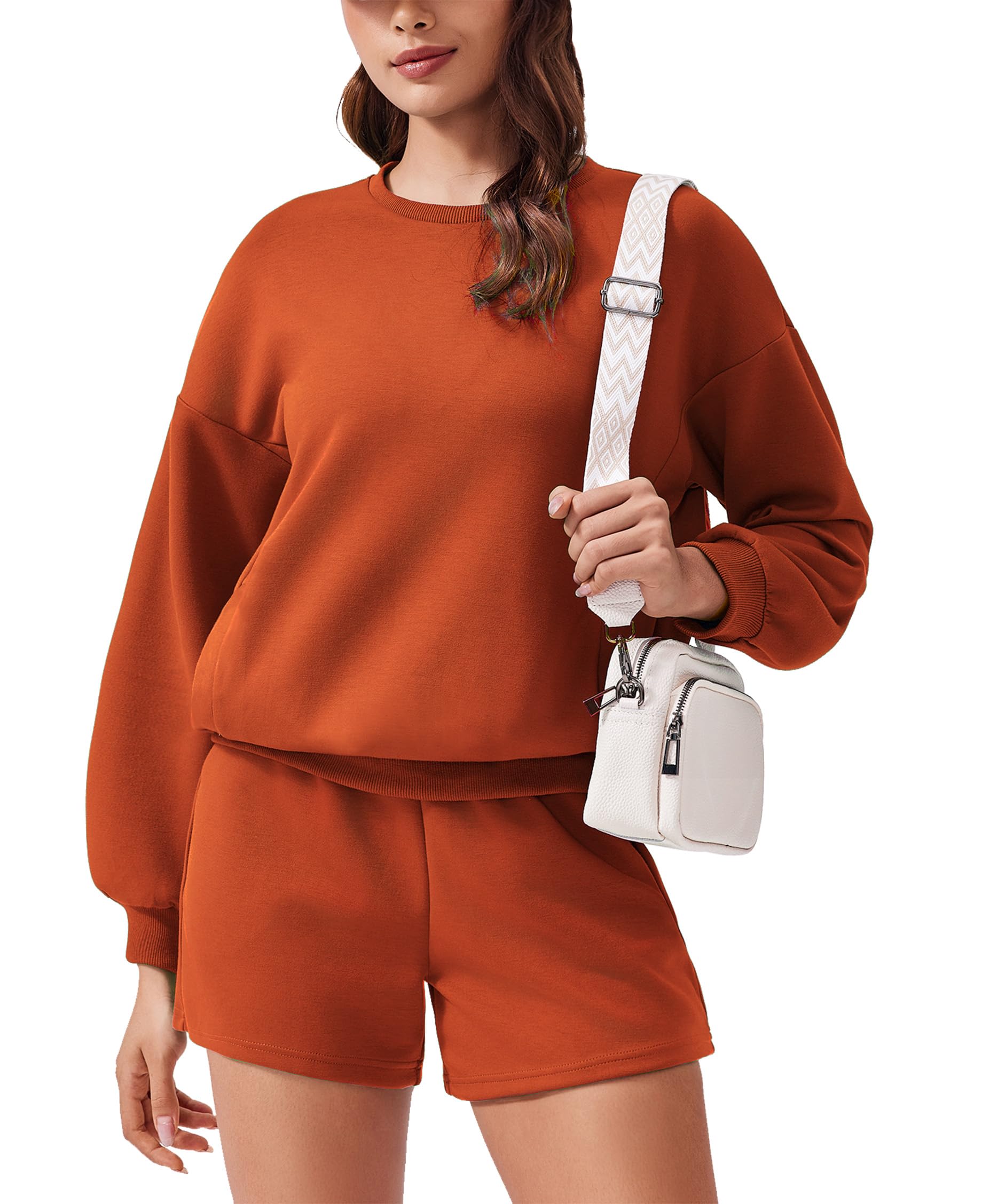 PINSPARK Two Piece Sets for Women 2024 Fall Outfits Sweatsuit 4 Pockets Sweat Short Sets Casual Matching Set