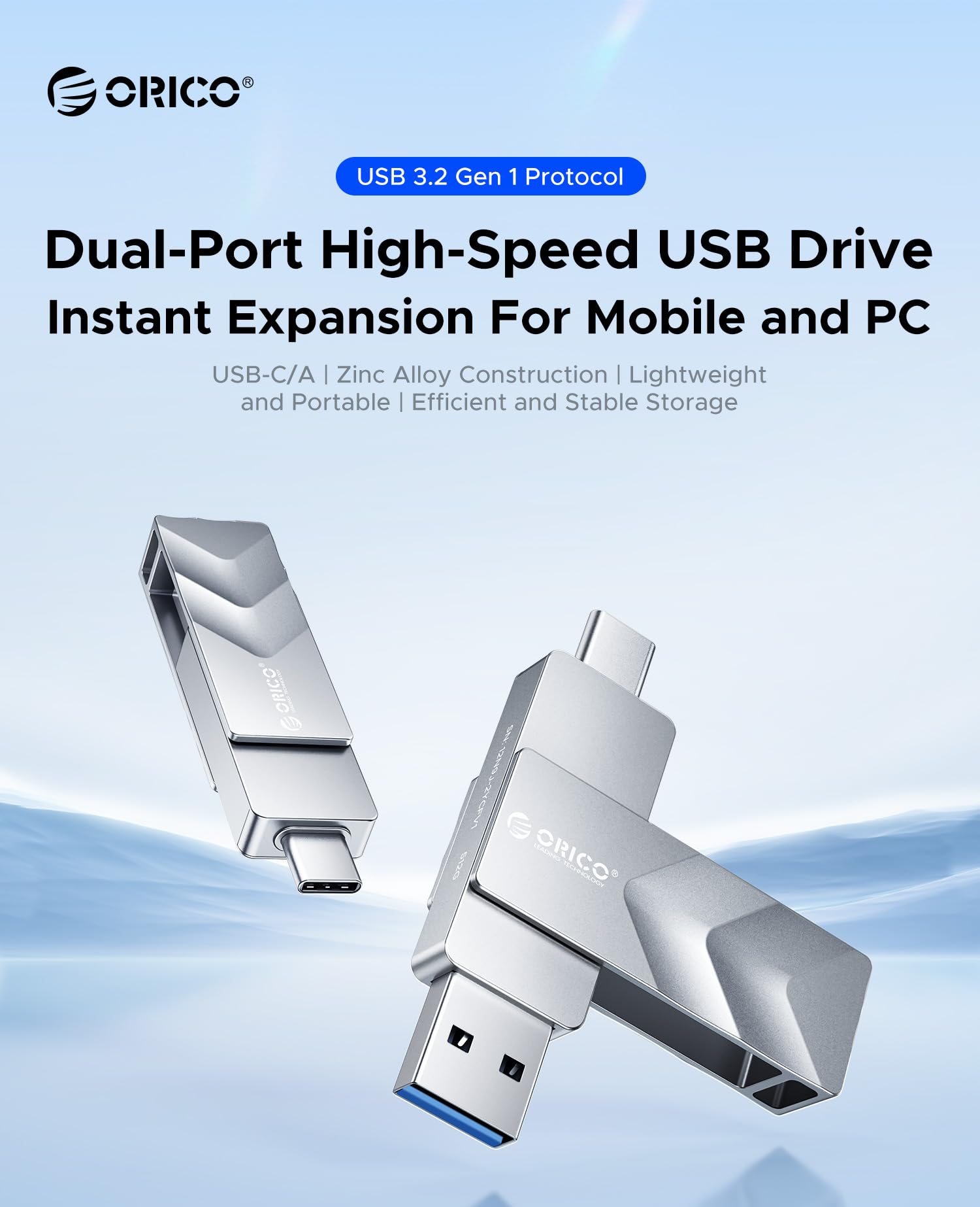 ORICO Clé USB 32Go, Cle USB C Double connecteur USB 3.2 Gen 1 Type-A et USB-C, Vitesse de Lecture 150 Mo/s, Fonction OTG, Compatible avec Android, iPhone 15/16/17, MacBook, iPad, Tablette - 2