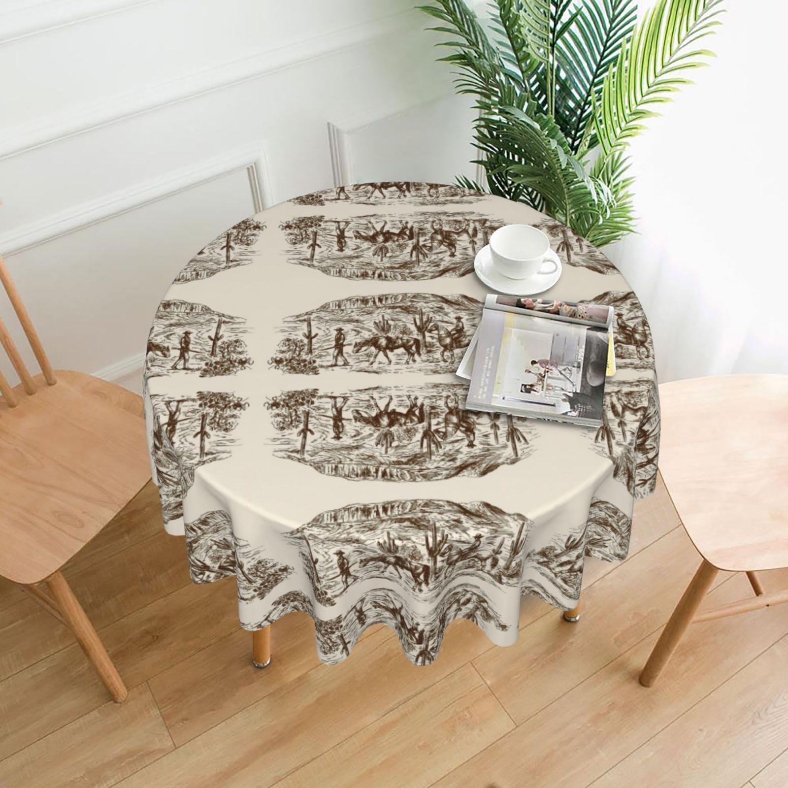 Nappe ronde de 152 cm motif West Desert avec cowboys et chevaux