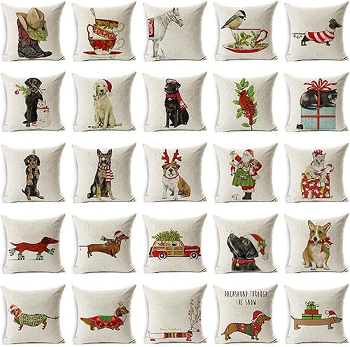 Miniatura 3 de Funda de cojín con diseño de reno de Papá Noel, perro de Navidad, decoración de sofá para el hogar (#14 Taschentucher Christmas Bulldog)