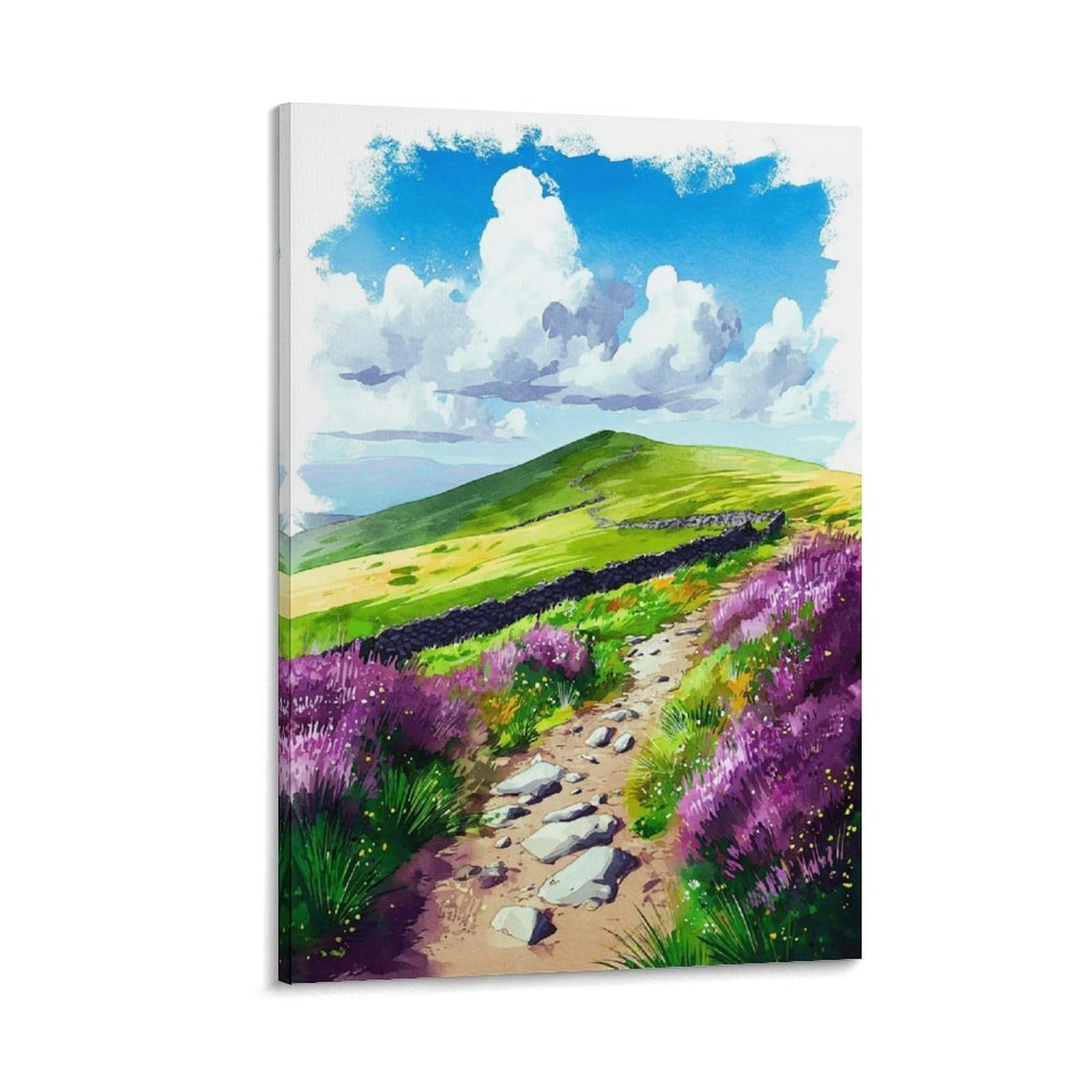 CTZIKWW Cheviot Hills Northumberland 20x30inch(50x75cm) Vintage Watercolor Canvas Wall Art