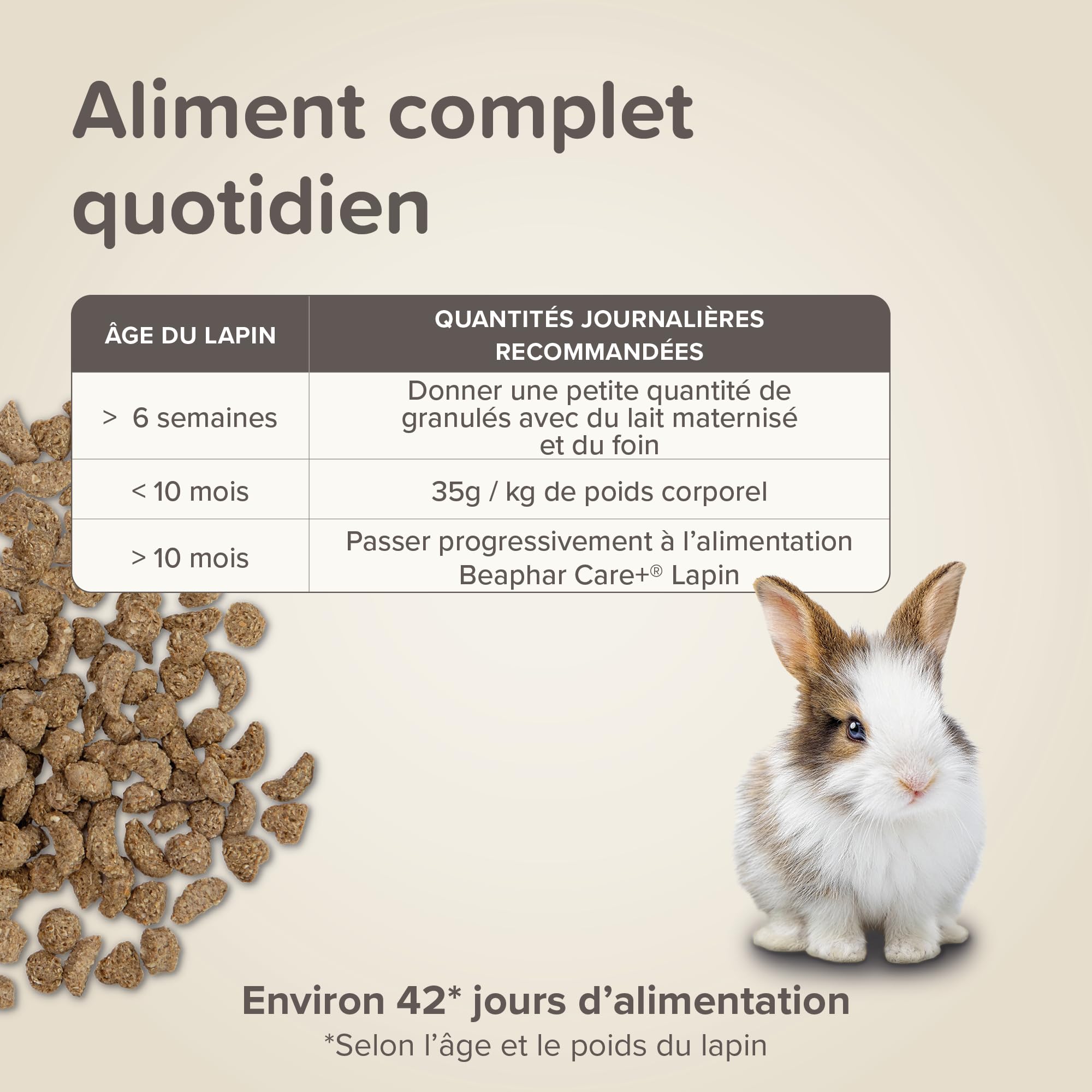BEAPHAR – Care+ – Alimentation Super Premium extrudée pour Lapin Junior – 25% de Fibres – Appétent, sans Sucre ajouté ni Colorant – Haute digestibilité – Aide à l’Usure Naturelle de Dents – 1.5 kg