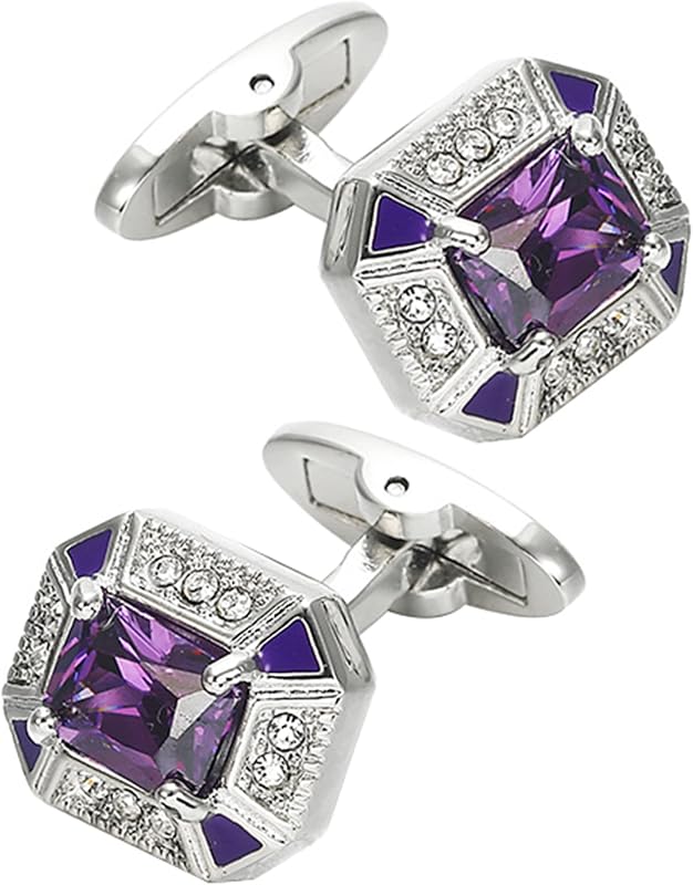 Rectangle Crystal Silver Cufflinks for Men Lady Shirt in Gift Case