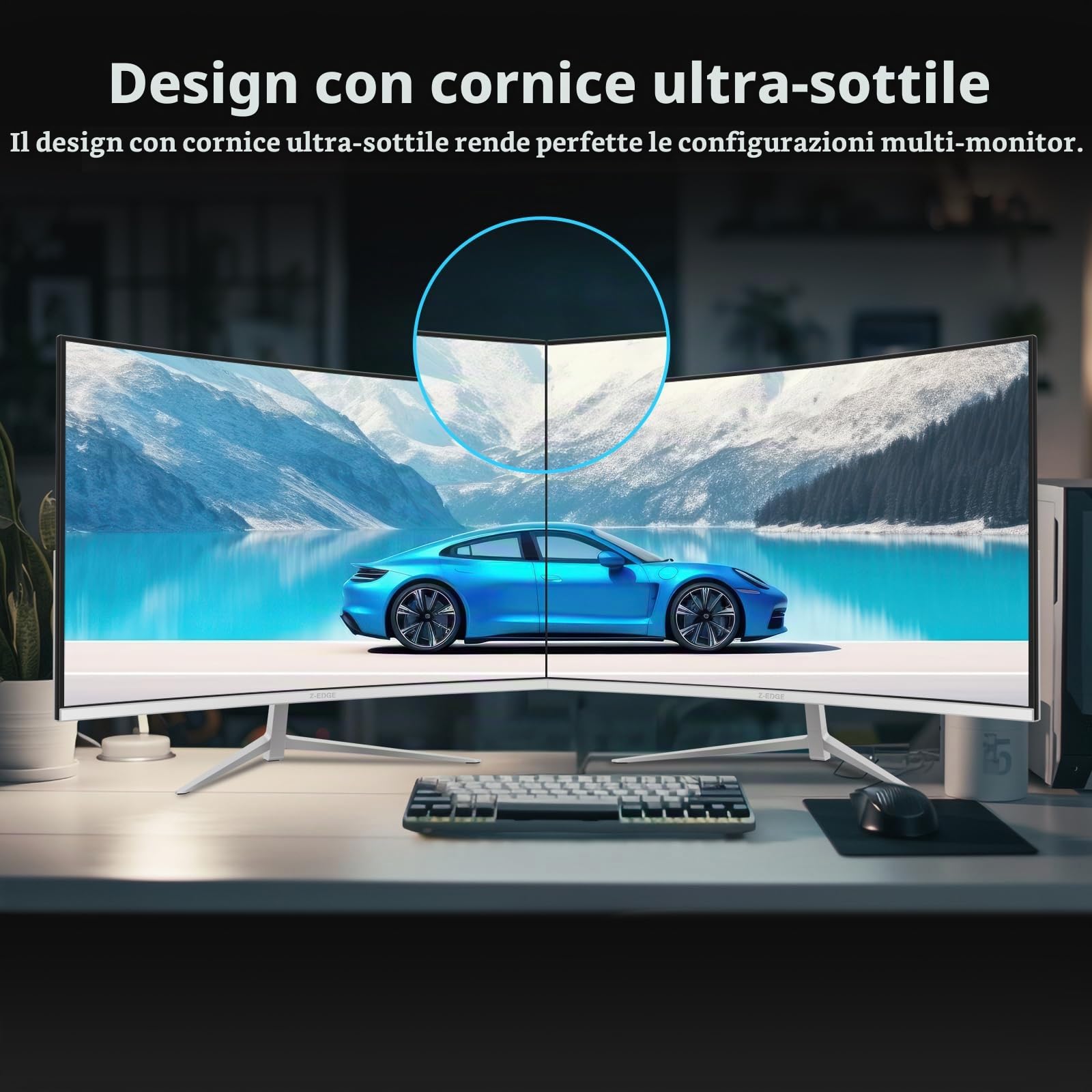 Z-Edge Monitor Curvo Bianco 27 pollici, Pannello VA 100Hz Full HD 1080P, Schermo Curvo 1500R, 99% sRGB, 250 cd/m², HDR10, FreeSync, HDMI e DP, Compatibile con VESA