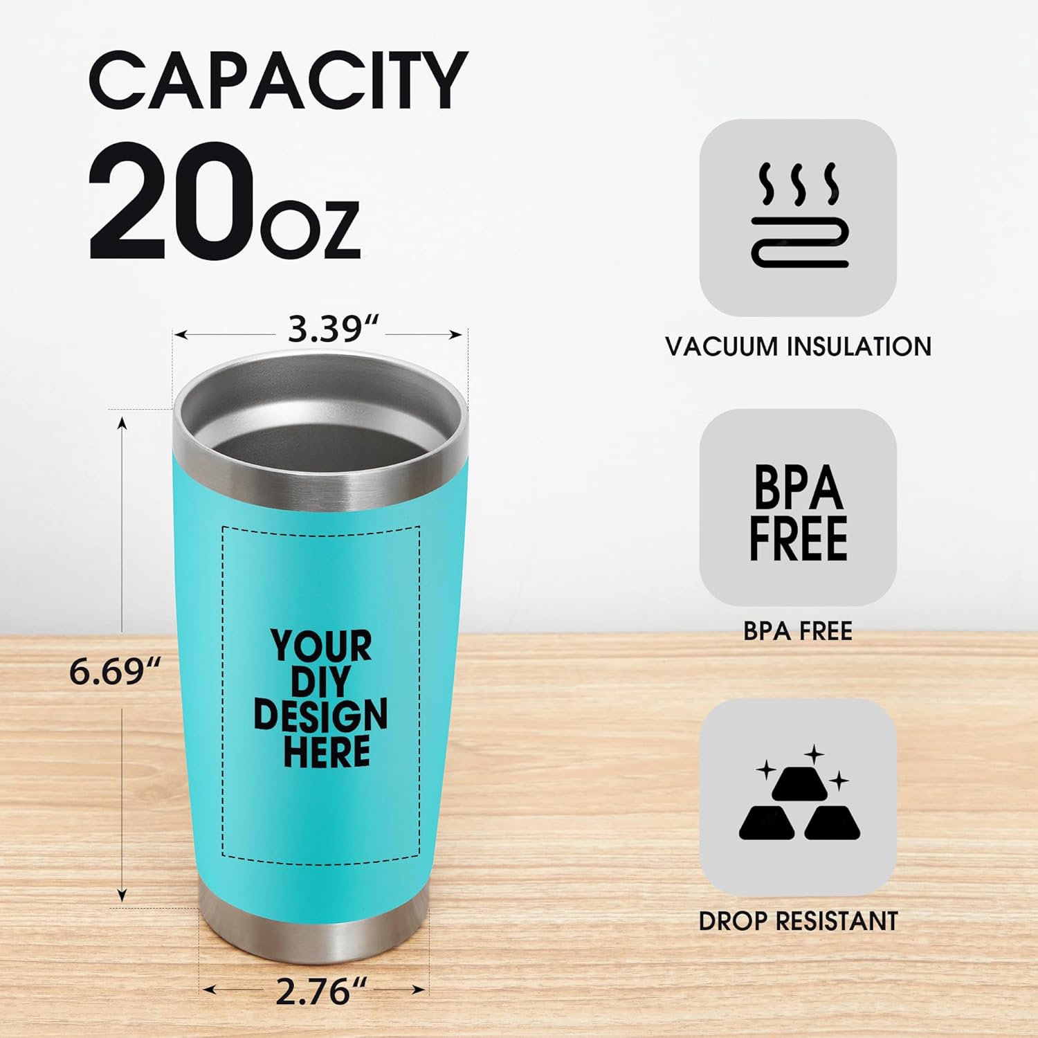 Personalized Coffee Tumbler Print in USA 20oz Stainless Steel Double Wall Insulated Coffee Cup With Text Photo Logo - Image 2