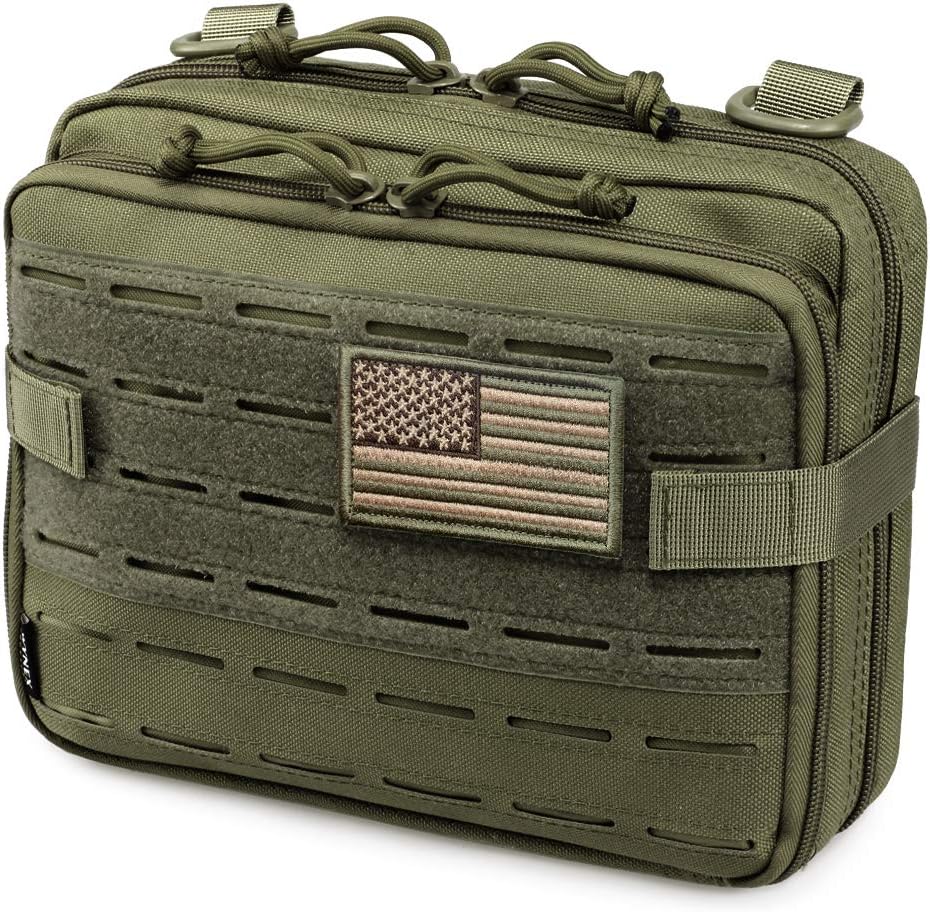 WYNEX Tactical Molle Admin Pouch of Laser Cut Design, Utility Pouches Molle Attachment Military Medical EMT Organizer with Map Pocket EDC EMT Pack IFAK Tool Holder Universal U.S.A Patch Included