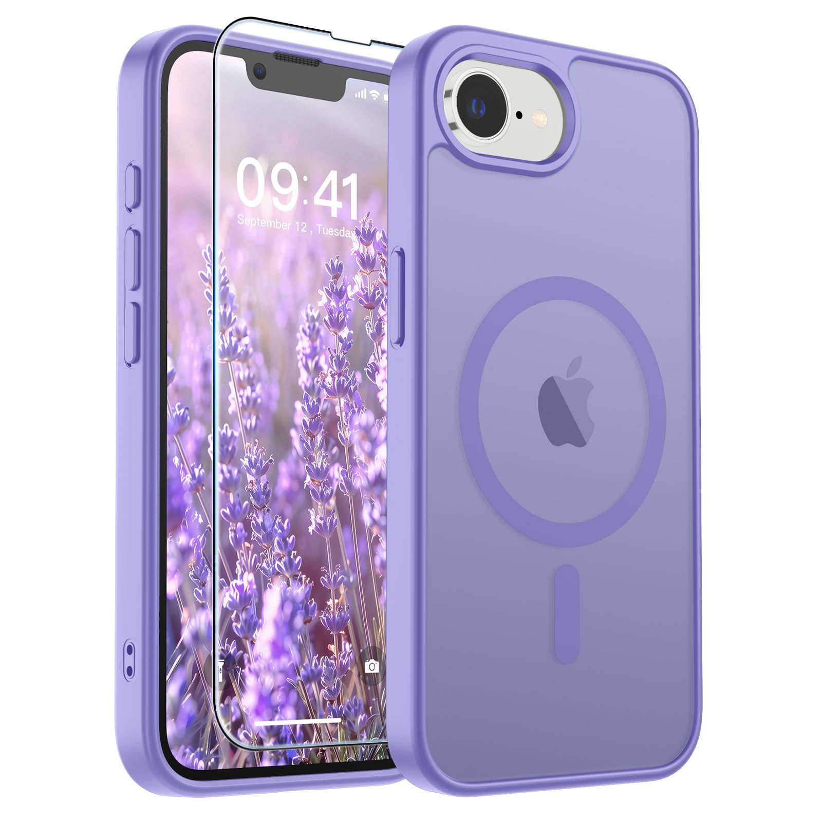 SUPFINE Magnetic for iPhone 17e Case/iPhone 16e Case Purple | With Screen Protector, Translucent Matte, Compatible with MagSafe, Military Grade Drop Proof, Rugged Shockproof Protective