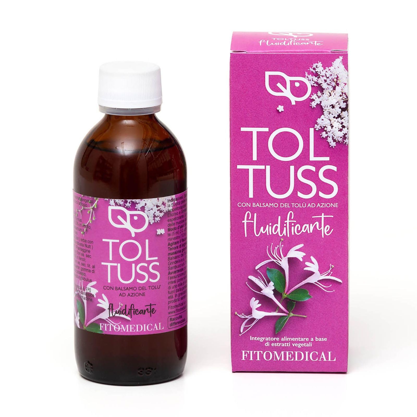Fitomedical - Toltuss Fluidificante, Integratore Alimentare Naturale Con Balsamo del Tolù e Sambuco ad azione fluidificante. Senza Glutine - Flacone da 150 ml