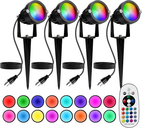 BeeLinks Halloween Christmas Spotlight Outdoor 12W RGBW LED 16 Color IP65 4 Pack Remote