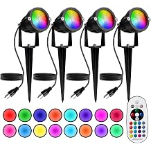 Halloween Christmas Spotlight Outdoor: 12W RGBW LED Spot Lights Outdoor with 16 Color Changing for Yard Garden Decor | 4 Pack of IP65 Waterproof 120V Plug in Landscape Lighting with Remote
