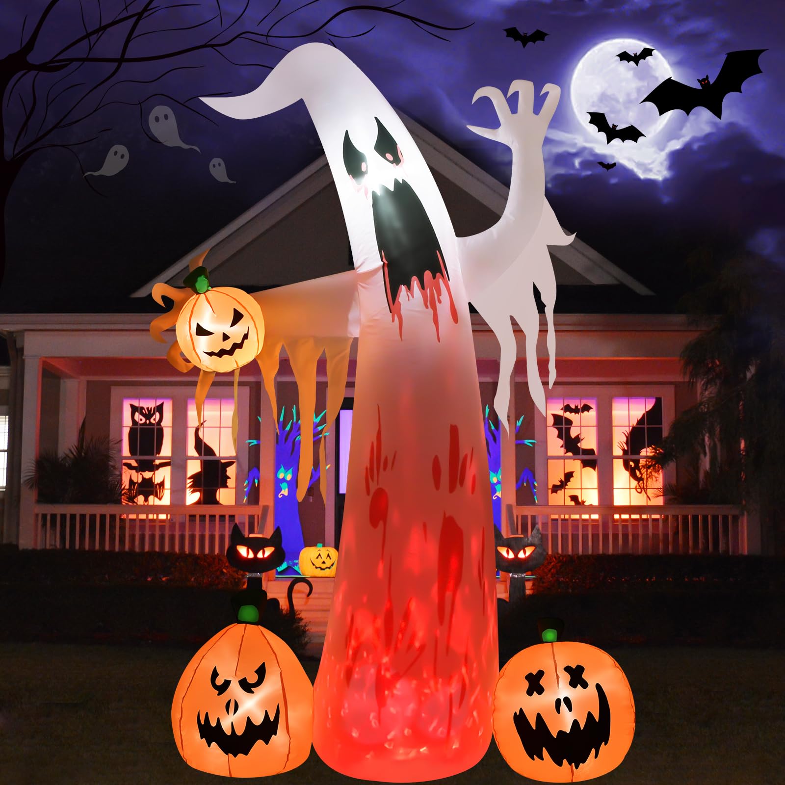 8FT Halloween Inflatables Outdoor Yard Decorations, Spooky Light-Up Blow Ups Inflatable Halloween Outside Decor, Ghost, Pumpkin, Witch, Castle, Tree Archway Inflatable (Ghost and Pumpkin Inflatables)