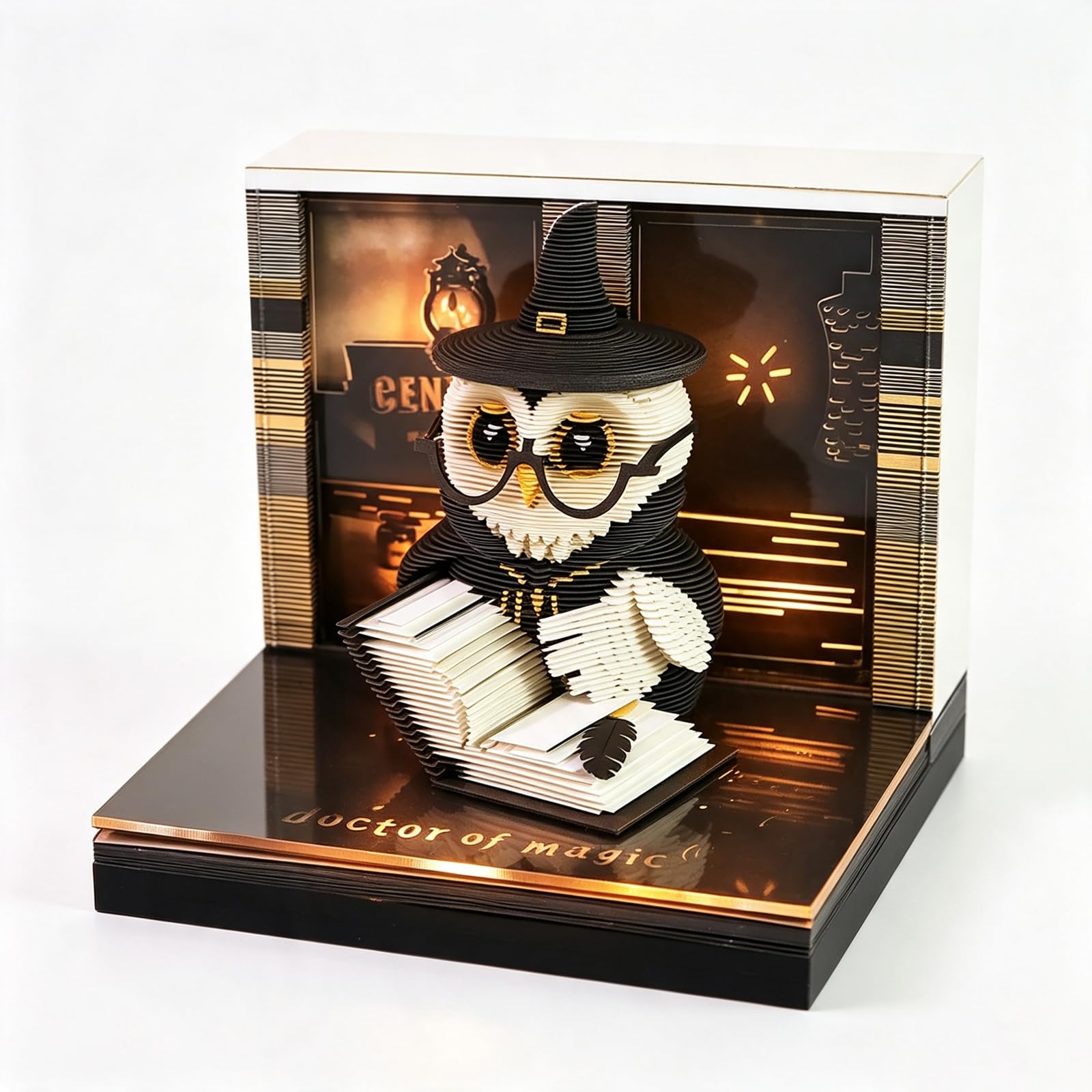 Time Piece Calendar, 2027 Desk Calendar with LED Light, Tear-off Paper Carving Art Memo Pad, Unique Gift for Christmas Housewarming Desktop Decoration (A)