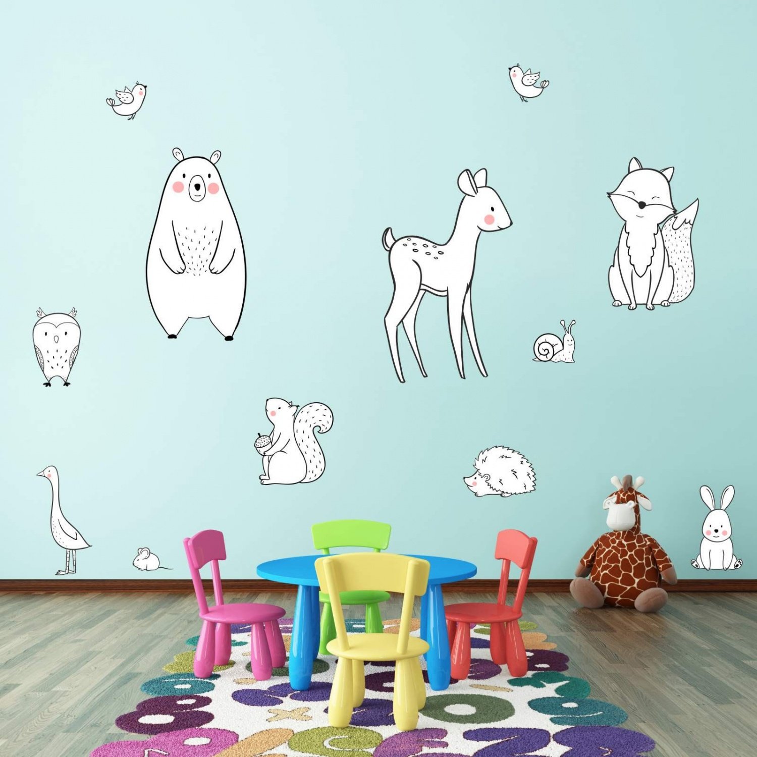 Nikima Bonito para niños – 124 Adhesivo de pared Animales Negro Blanco Mimimalista Sencillo Moderno – en 6 Tamaños – Preciosa pegatina para habitación de los Niños y pegatinas mágicas de pared pared
