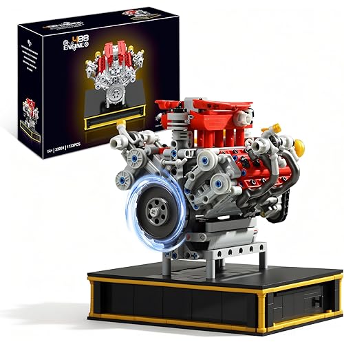 Mini V8 Engine Kits That Runs, Build Your Own V8 Engine Building Set with Motor and Battery, STEM Physical Science Educational Toy for Adults Kids Age 14+ (1123PCS)