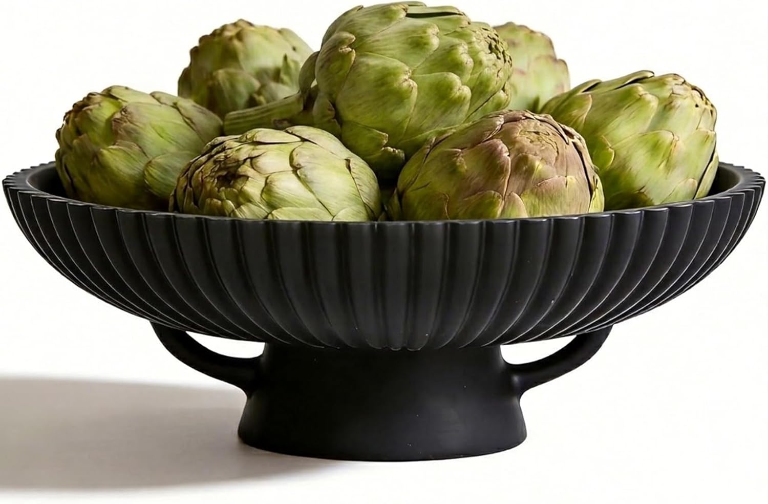 10.8" Large Beige Decorative Bowl - Pedestal Decorative Bowls for Home Decor, Large Fruit Bowls for Kitchen Counter, Key Bowl for Entryway Table, Resin Handles Modern Farmhouse Centerpiece Decor