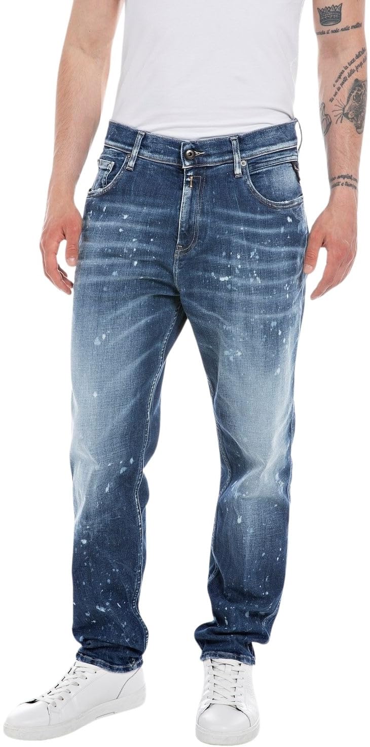 REPLAY Herren Jeans Sandot Tapered-Fit, Medium Blue 009 (Blau), 28W / 30L