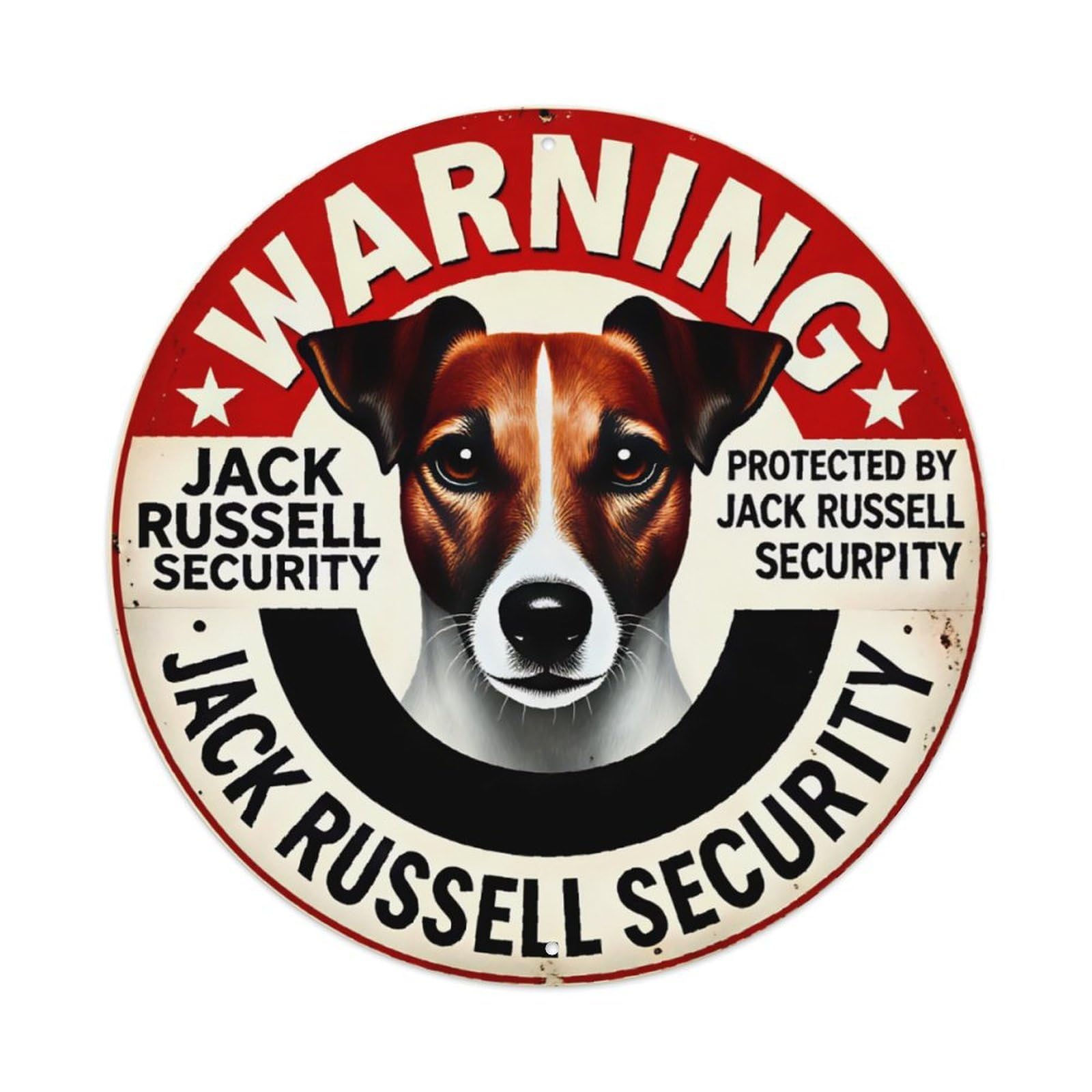Ldfuieksufg Style Round Jack Russell Dog Warning Retro Wall Sign Gate Security Decor Vintage Aluminium Metal Sign, Retro Wall Decor For Home, Bar, Garage & Farmhouse 20X20cm