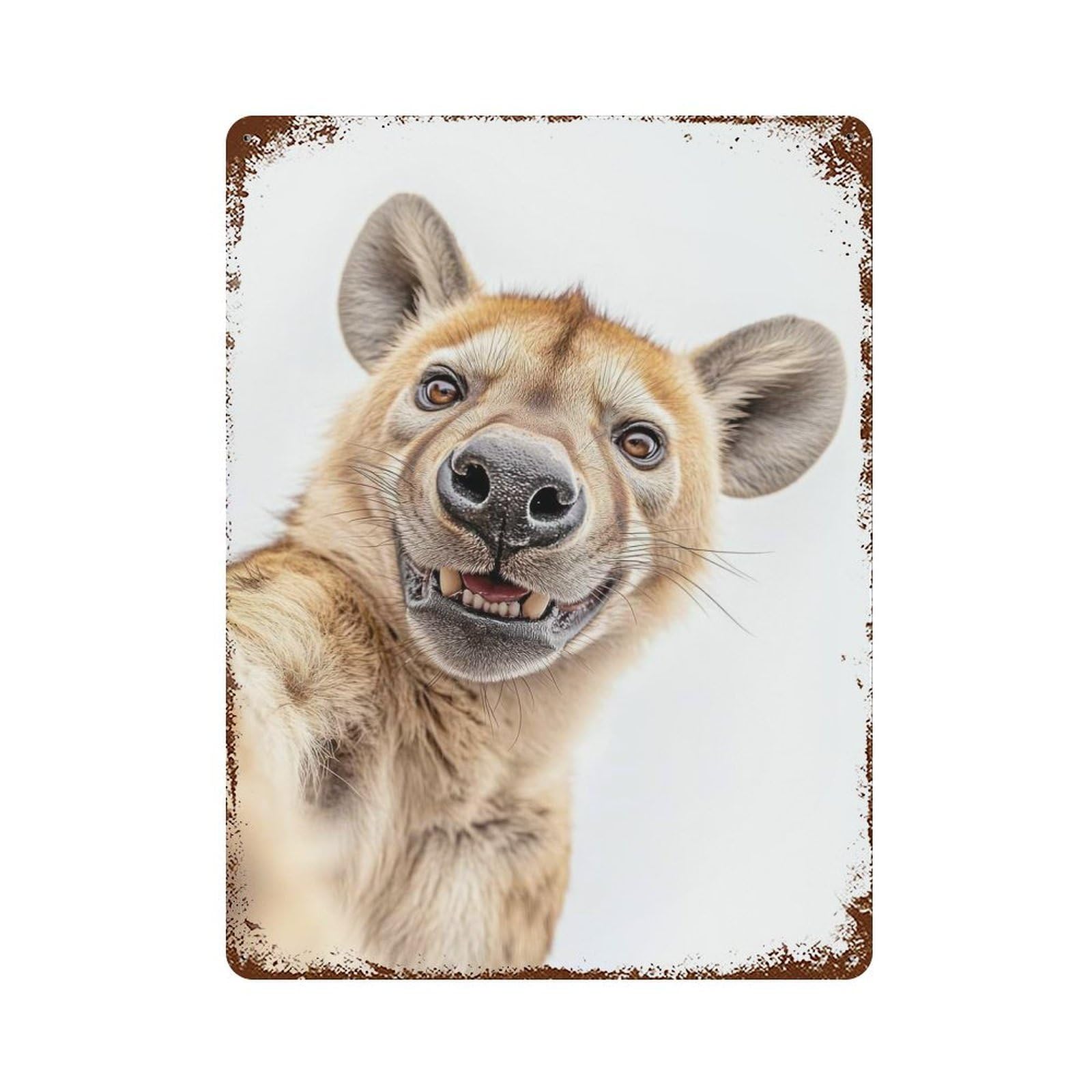 Smiling Hyena Selfie Distressed Metal Wall Sign 15.7"x11.8", Ideal for Garage, Bar And Workshop Decor