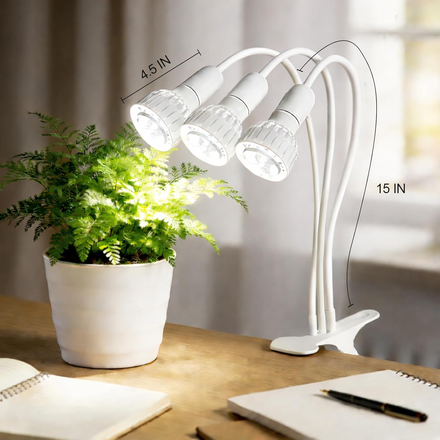 LED Grow Light, Dual-Head 5000K White Full Spectrum Clip-on Gooseneck Plant Lamp for Indoor Desk Plants Growing with 4/8/12H Timer, Bulb Replacement & Smart Plug Compatible (36W Equivalent 240W)