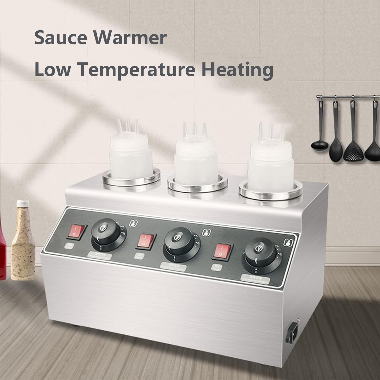 Calentador Eléctrico Dispensador De Alimentos De 480 W, Calentador Dispensador De Salsa Comercial, Calentador Dispensador De Salsa De Chocolate, Queso Y Caramelo (Botella Triple)
