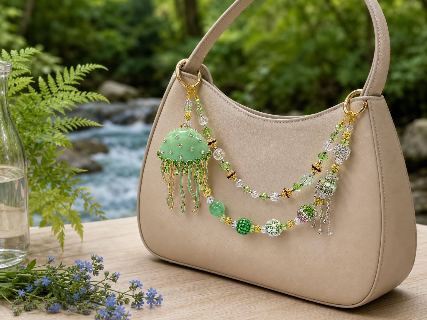 Jellyfish Bag Chain Rhinestone Shiny Beaded Bag Charm Strap (Green 2) image 5