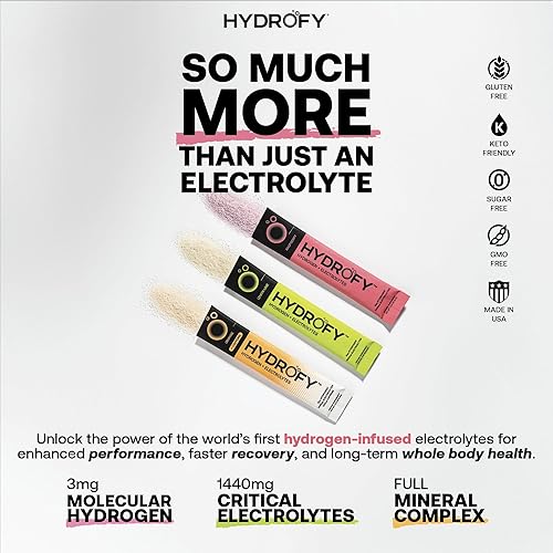 Miniatura 2 de Hydrofy Mezcla de bebida de agua de hidrógeno + electrolitos, paquete variado, paquetes de hidratación H2 con hidrógeno molecular, sodio, potasio,
