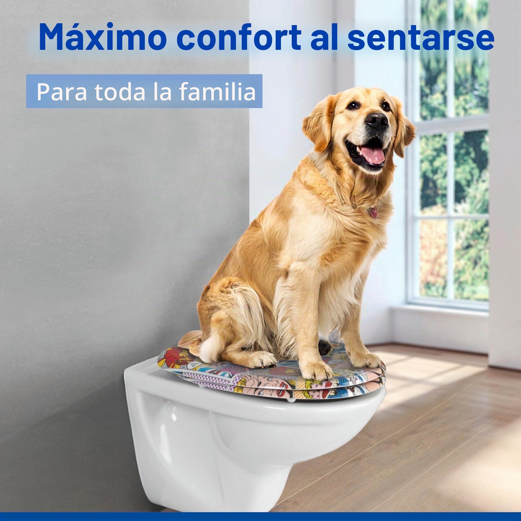 WENKO Tapa de WC Pop-Art - antibacteriano, dispositivo automático de descenso, sujeción higiénica Fix-Clip, Duroplast, 38 x 45 cm, Multicolor