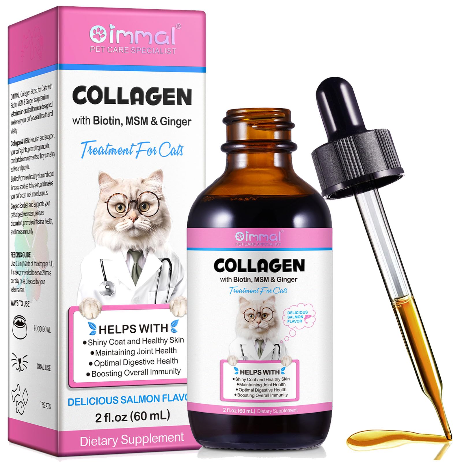 Flüssiges Kollagen für Katzen, Haut und Fell Kollagen Ergänzung, Katze Joint Supplements, trockene und juckende Haut Relief, Unterstützung der Verdauung Gesundheit, Katze Kollagen Tropfen
