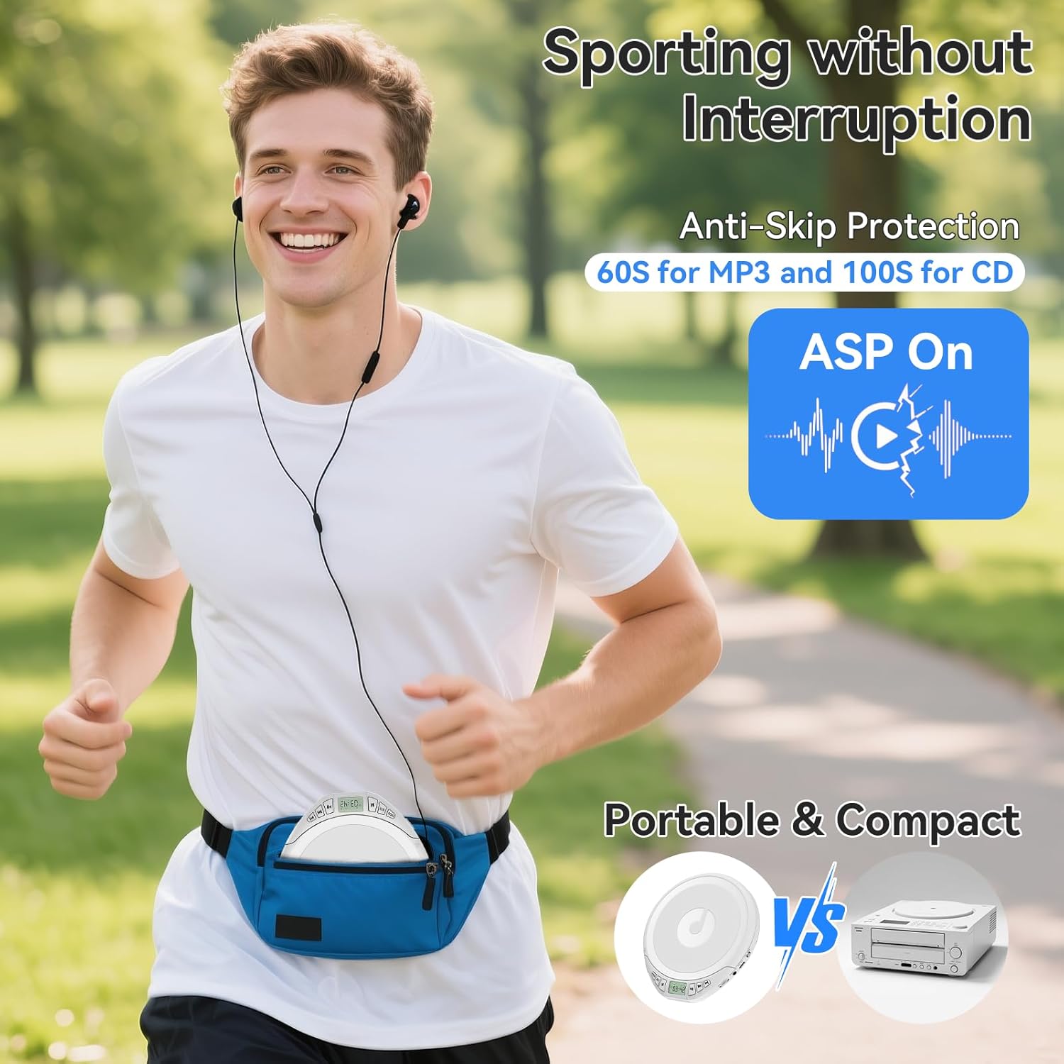 Portable CD Player with Headphones KOVCDVI CD Player Portable for Car with Anti-Skip & Shockproof,CD Discman with LCD Display,AUX Cable and Earphone for Sport Home Outdoor,White