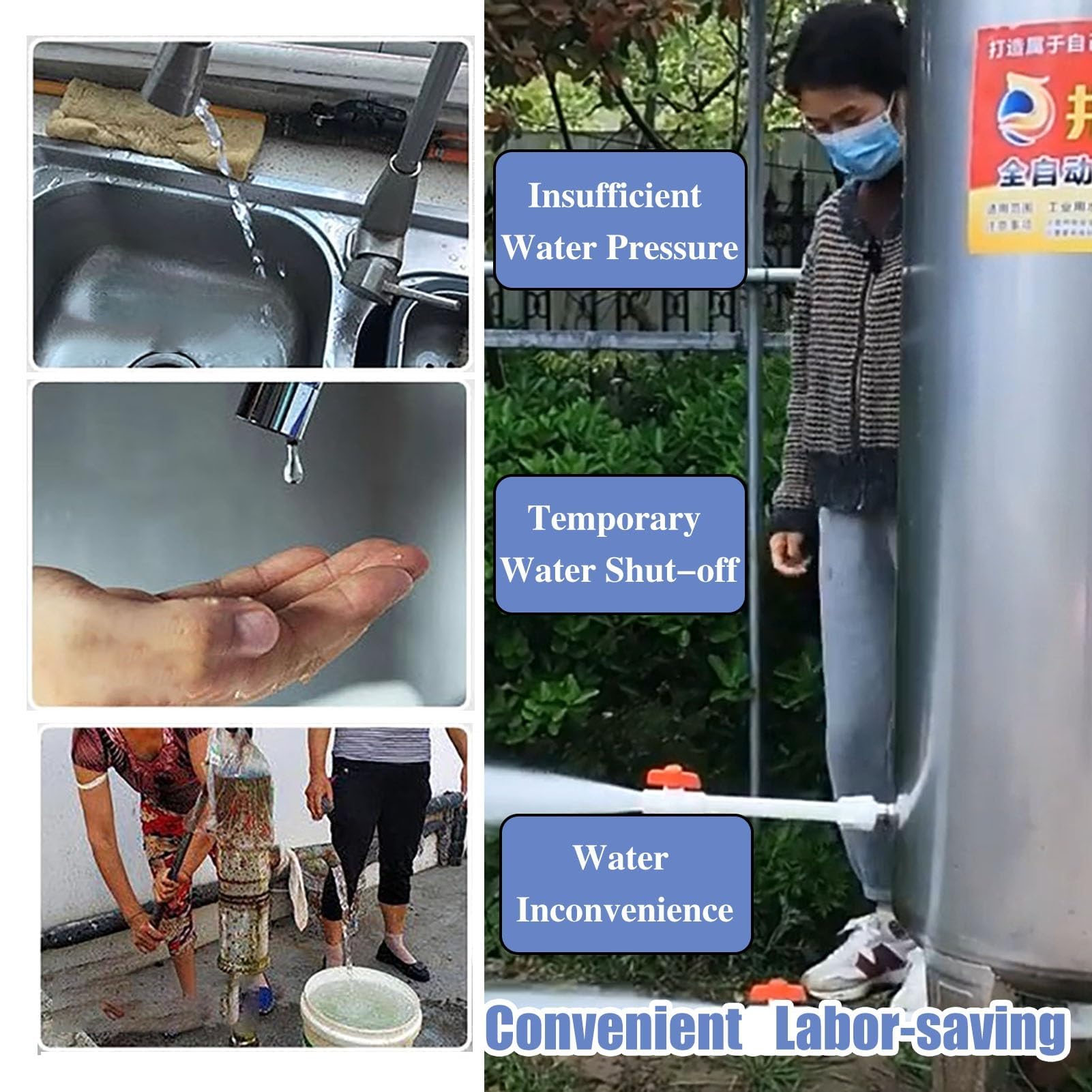 Vaso Expansion Bomba Presurizadora de Agua para Toda La Casa, Bomba de Riego Precargada con Base, Tanque de Expansión de Emergencia para Cocina O Gallinero.(55x75cm (100L/26 GAL))