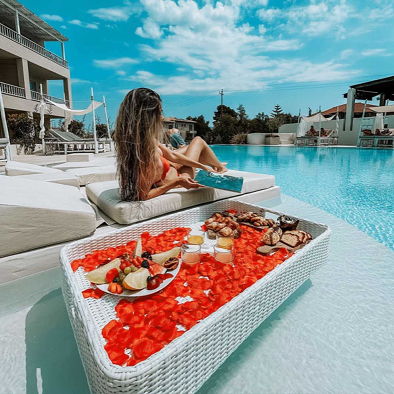 Swimming pool floating bar, Rectangle Floating Serving Trays Table and Bar(White)