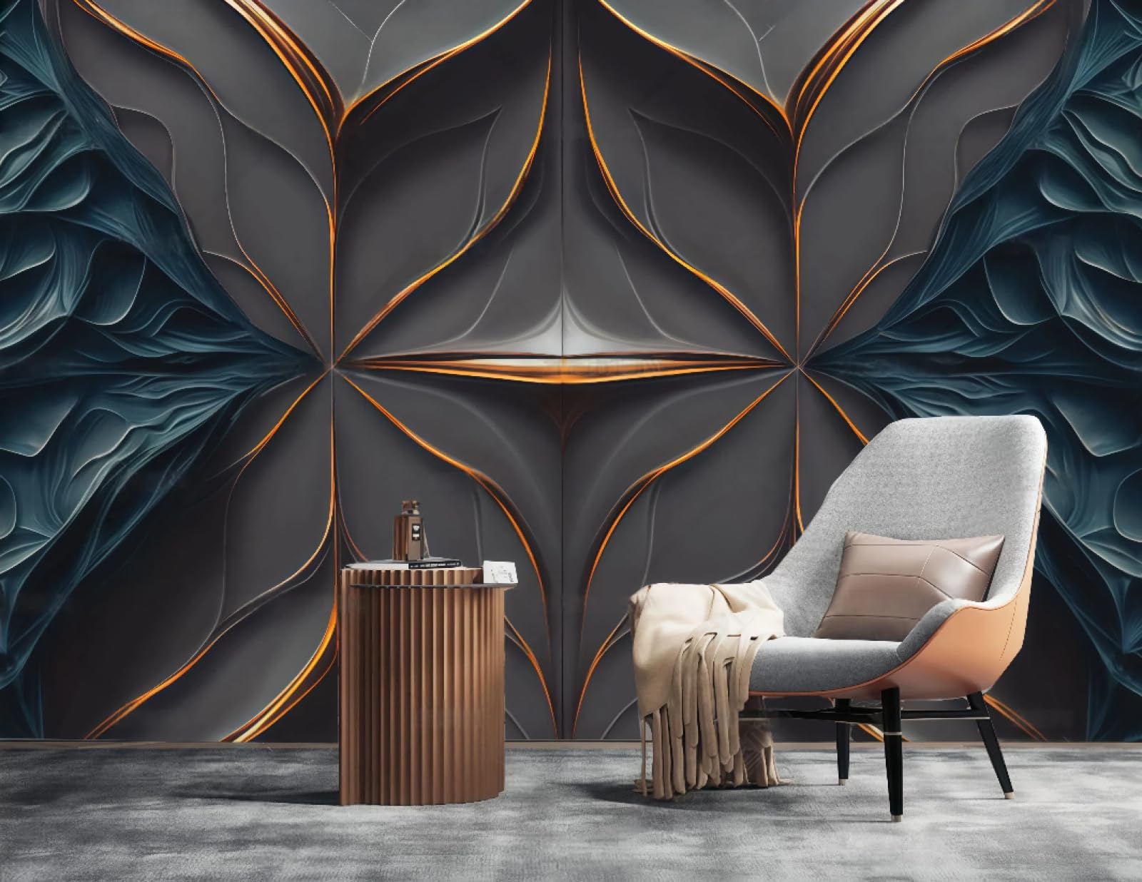 Tapeta sztuka nowoczesna metalowa linia relief ciemnoniebieski wzór skały obraz TV sofa tło tapeta ścienna salon restauracja kawiarnia mural, 3D, 350 x 245 cm