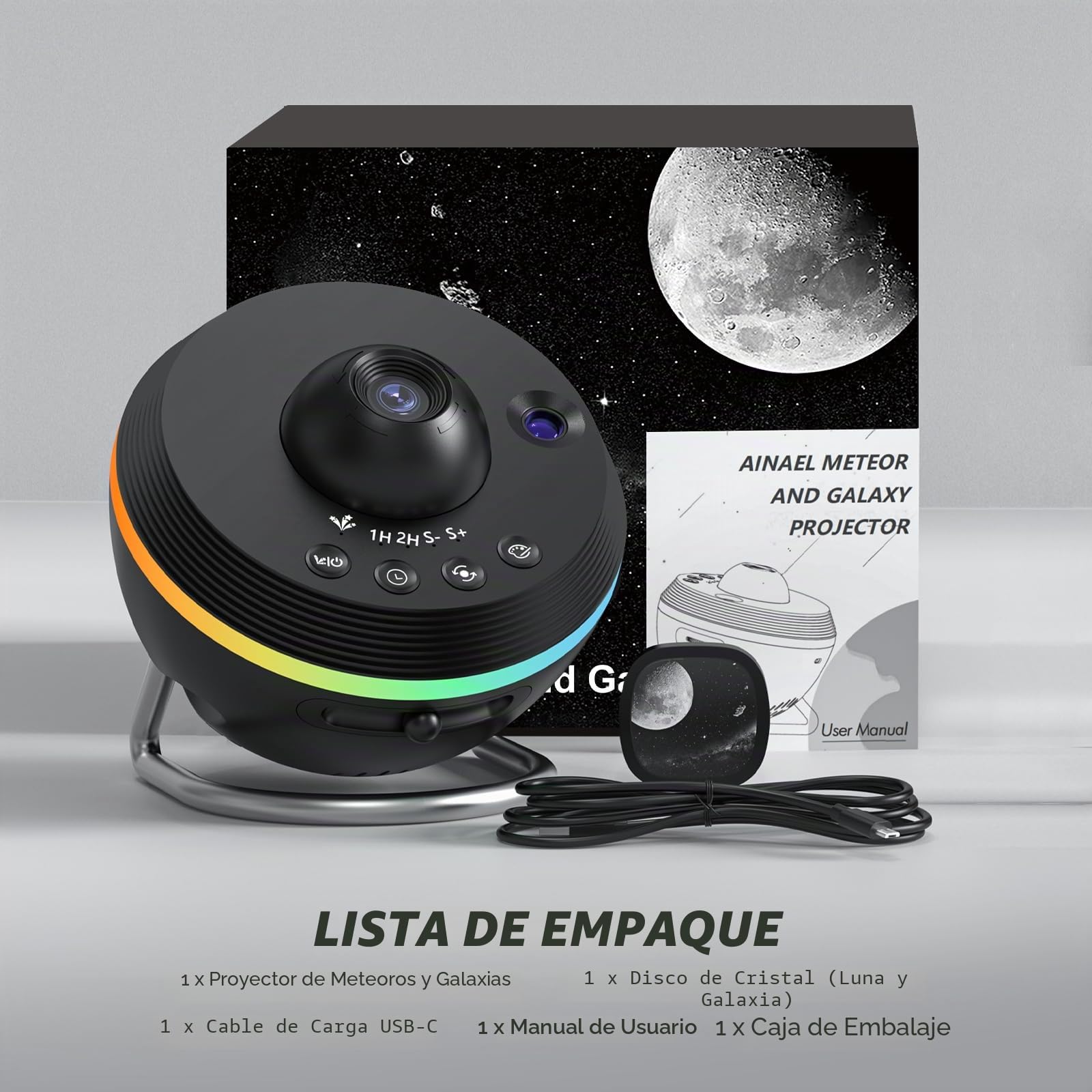 Proyector de estrellas, proyector de estrellas, planetario, luz de noche, luz de techo, espacio, cielo estrellado, con tira de luz, meteorito, proyector Galaxy Star, para niños, dormitorio