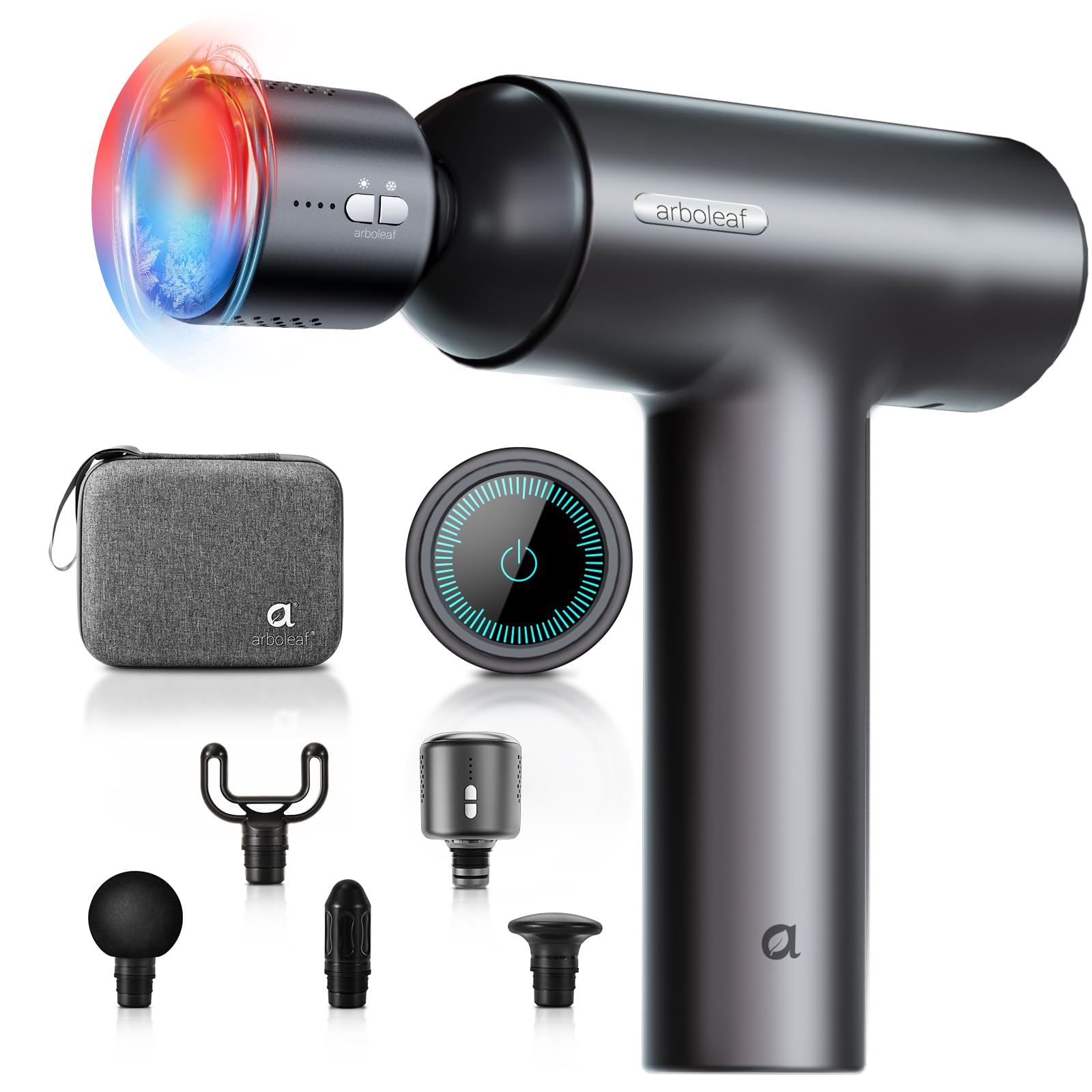 Massage Gun with Heat and Cold, arboleaf 6 Speeds Muscle Massage Gun Deep Tissue with Case, Powerful Percussion Massager Gun for Home Gym Office Muscle Pain Relief, Type-C Charging