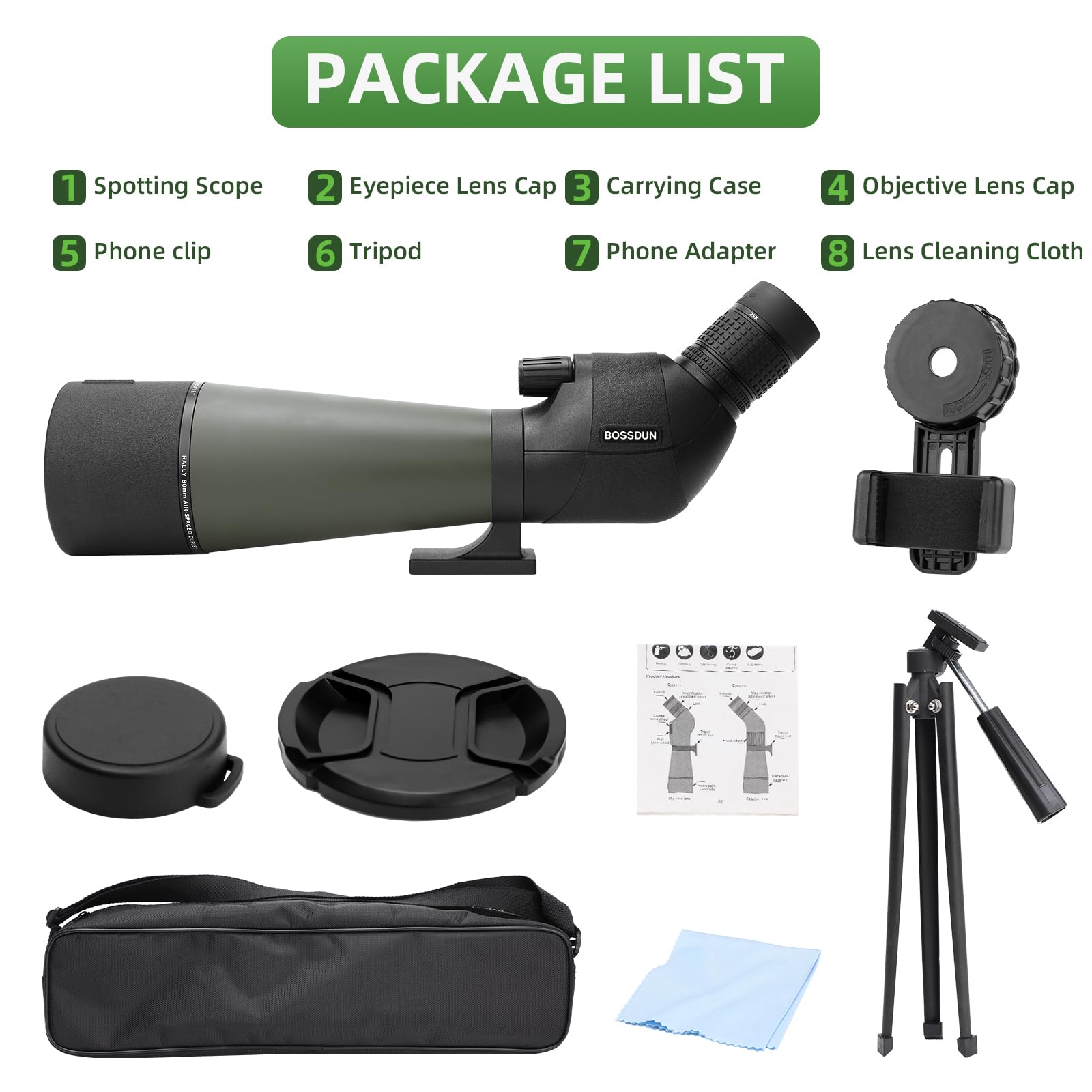 Actualisé 25-75X Longue Vue Puissante avec Adaptateur Téléphonique de Trépied et Sac de Transport - HD BAK4 Prisme FMC Lens pour Chasse, Le tir à la Cible et l'observation des Oiseaux (25-75X)