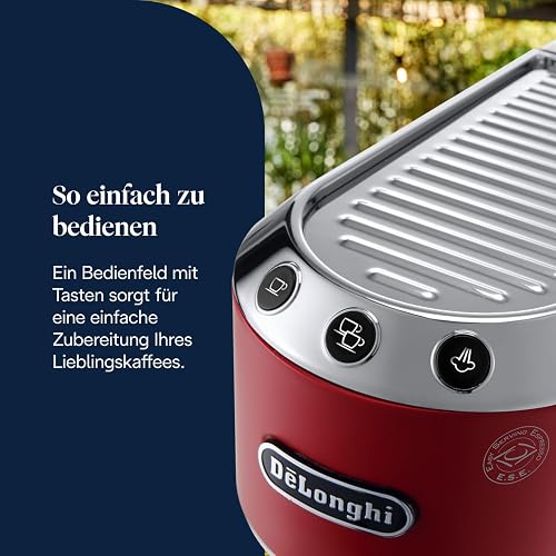 De'Longhi Dedica Style EC685.R, Machine à Café à Pompe en Acier Inoxydable Pour Café Moulu ou Dosettes, Machine à Espresso et Cappuccino, Réservoir de 1,3L, Système Anti-goutte, Rouge - 5