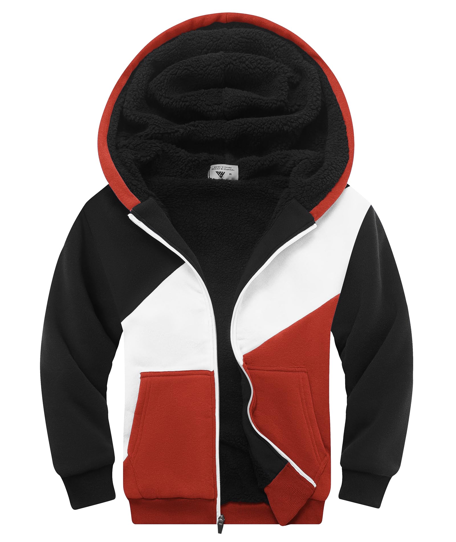 SWISSWELL Boys Fleece Jacket Long Sleeve Sherpa Lined Zip Up Hoodies Soft Warm Sweatshirt Outerwear for Kids 6-15 Years