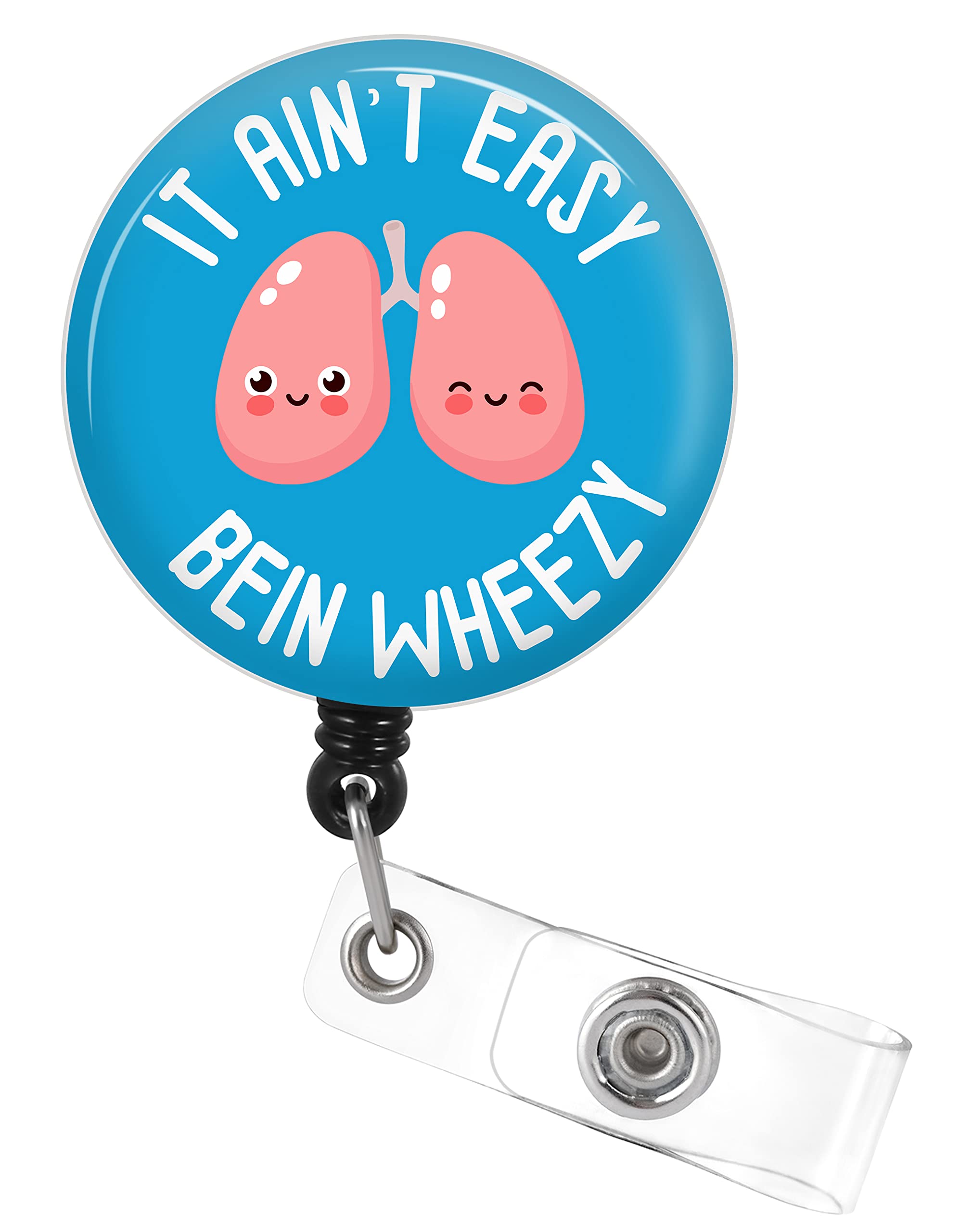 Plifal Badge Reel Holder Retractable with ID Clip for Nurse Name Tag Card Respiratory Therapy Nursing Doctor Medical Work Office Blue Alligator Clip(It Ain't Easy Being Wheezy)